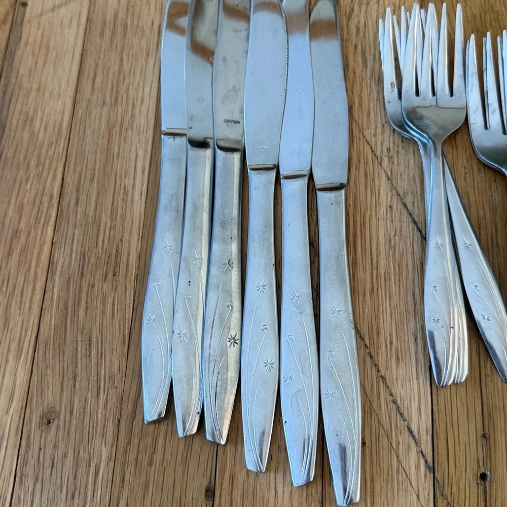 Vintage CI Flatware F7 Knives, Forks, Spoons Stainless Steel Japan 27pcs